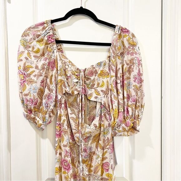 Topshop cutout floral print midi dress Sz US 2. NWT NEW pink white - Picture 5 of 9